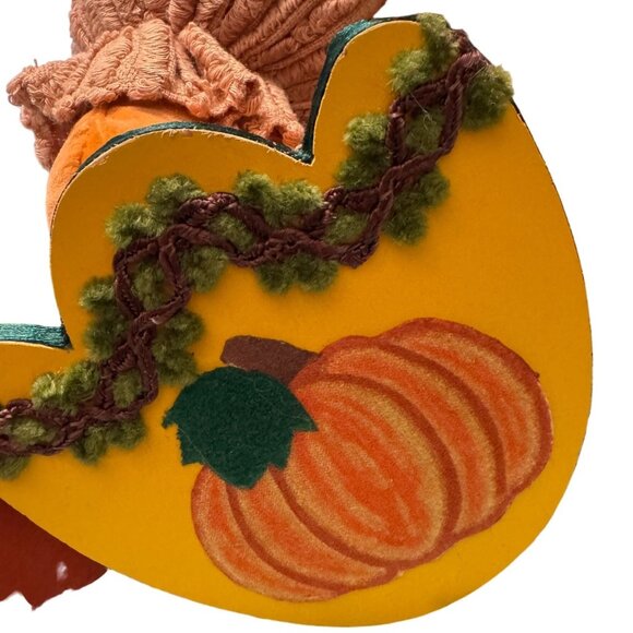 VTG Stuffed Thanksgiving Turkey Sitter in Overalls Holding Pumpkin Basket Crow - Picture 13 of 16